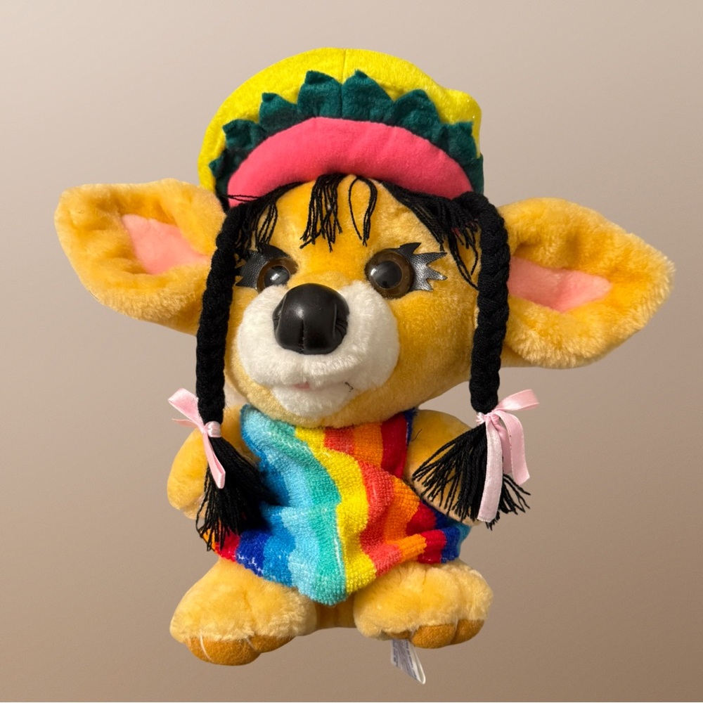 Very Rare Goffa Stuffed Animal Dog Sombrero, Poncho, Braids, and Colorful Shirt